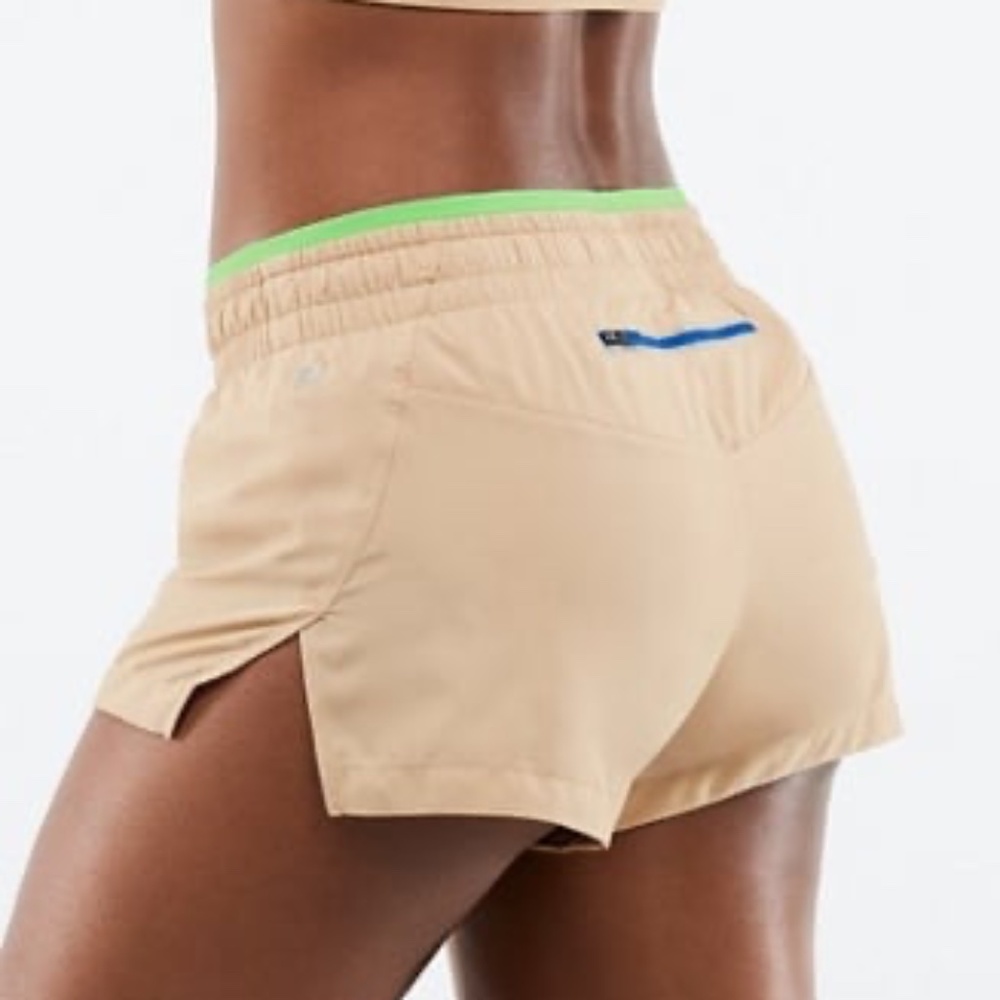 Fabletics Breathe Mid Rise Run Short Tan Green Athletic Running Medium